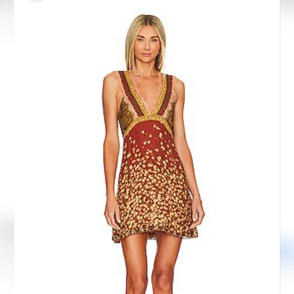 Free People East Willow Trapeze Slip Boho Mini Dress Bohemian Paisley Womens M - Picture 3 of 13